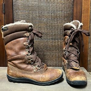 Timberland Faux Fur Lace Up Boots Brown Womens